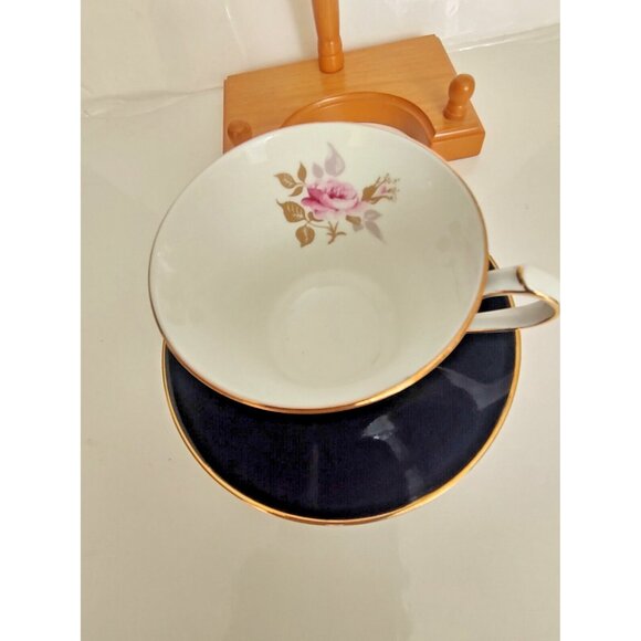 Vintage Aynsley Black Cup Set with Red Rose Flower Cup #2964 Gold Trim - Picture 11 of 11